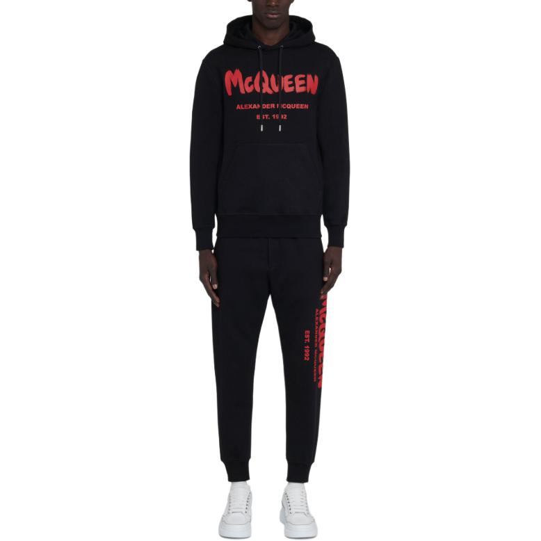 Lookbook Alexander McQueen  Black Hoodie with Letter Print and Slim Fit Design. 688715-QTAAB-0509