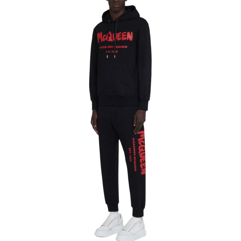 Details for Alexander McQueen  Black Hoodie with Letter Print and Slim Fit Design. 688715-QTAAB-0509