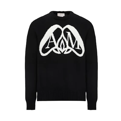 Alexander McQueen Black Knit Sweater with Letter Pattern. 775849-Q1A70-1080