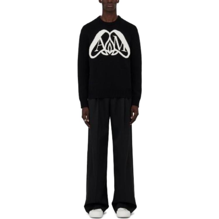 Lookbook アレキサンダー・マックイーン ブラック ニットセーター レターパターン入り. 775849-Q1A70-1080