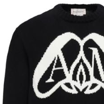 アレキサンダー・マックイーン ブラック ニットセーター レターパターン入り. 775849-Q1A70-1080 Details for アレキサンダー・マックイーン ブラック ニットセーター レターパターン入り. 775849-Q1A70-1080