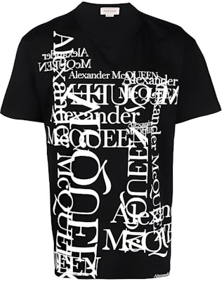 Alexander McQueen Kemeja-T Leher Bulat Cetakan Huruf Hitam Kasual. 759452-QVZ33-0901 Buy Alexander McQueen Kemeja-T Leher Bulat Cetakan Huruf Hitam Kasual. 759452-QVZ33-0901