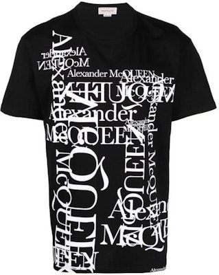Alexander McQueen Kemeja-T Leher Bulat Cetakan Huruf Hitam Kasual. 759452-QVZ33-0901 Order Alexander McQueen Kemeja-T Leher Bulat Cetakan Huruf Hitam Kasual. 759452-QVZ33-0901