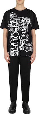 Alexander McQueen Kemeja-T Leher Bulat Cetakan Huruf Hitam Kasual. 759452-QVZ33-0901 Shop Alexander McQueen Kemeja-T Leher Bulat Cetakan Huruf Hitam Kasual. 759452-QVZ33-0901