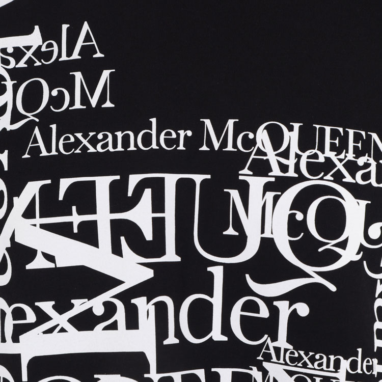 Purchase Alexander McQueen Kemeja-T Leher Bulat Cetakan Huruf Hitam Kasual. 759452-QVZ33-0901