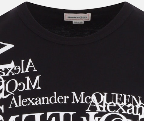 Alexander McQueen Kemeja-T Leher Bulat Cetakan Huruf Hitam Kasual. 759452-QVZ33-0901 Details for Alexander McQueen Kemeja-T Leher Bulat Cetakan Huruf Hitam Kasual. 759452-QVZ33-0901