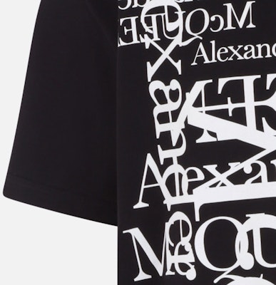 Alexander McQueen Kemeja-T Leher Bulat Cetakan Huruf Hitam Kasual. 759452-QVZ33-0901 Cheap Alexander McQueen Kemeja-T Leher Bulat Cetakan Huruf Hitam Kasual. 759452-QVZ33-0901