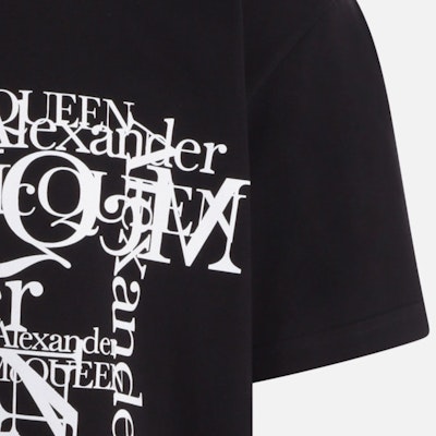 Alexander McQueen Kemeja-T Leher Bulat Cetakan Huruf Hitam Kasual. 759452-QVZ33-0901 1