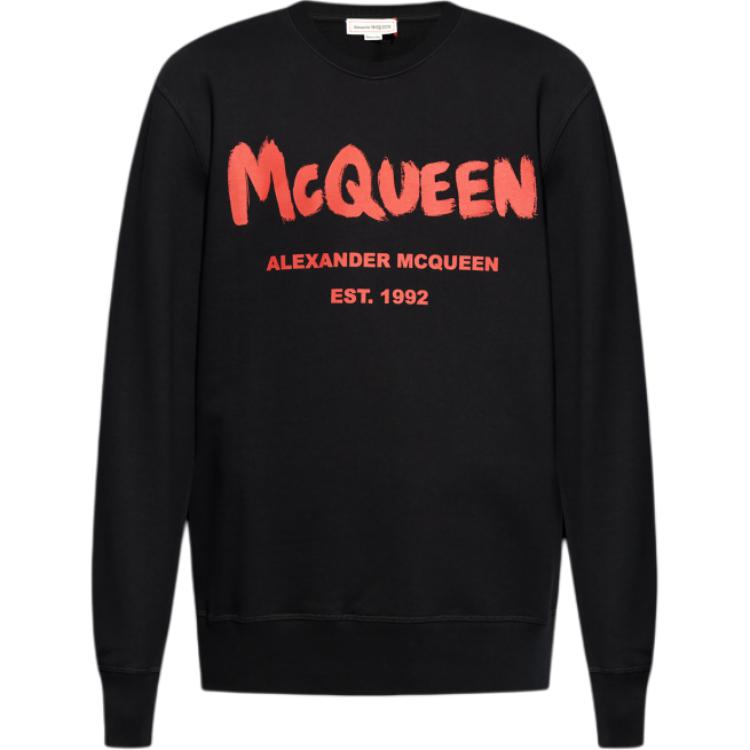 Alexander McQueen  Black Letter Print Crewneck Sweatshirt Long Sleeve. 688713-QTAAB-0509