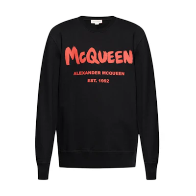 Alexander McQueen Black Letter Print Crewneck Sweatshirt Long Sleeve. 688713-QTAAB-0509