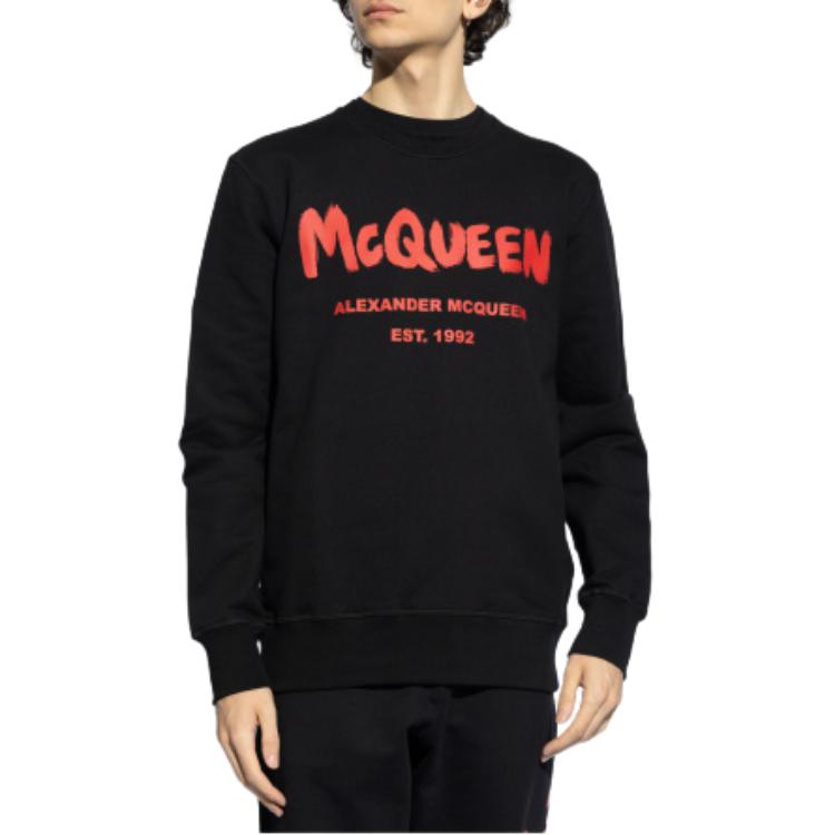 Shop Alexander McQueen  Black Letter Print Crewneck Sweatshirt Long Sleeve. 688713-QTAAB-0509
