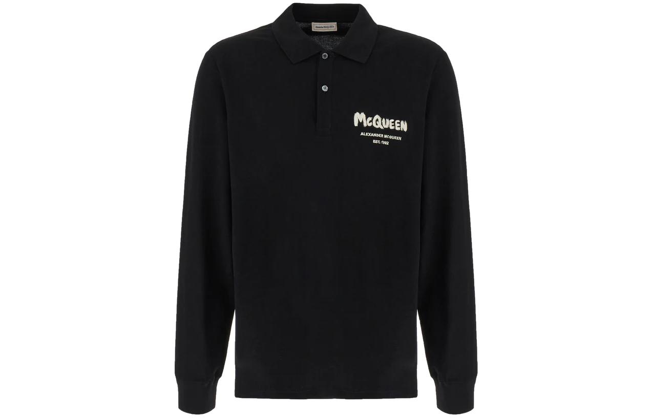 Alexander McQueen  Black Letter Print Long Sleeve Polo Shirt 750677-QXAAK-1000