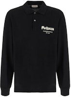 Alexander McQueen Black Letter Print Long Sleeve Polo Shirt 750677-QXAAK-1000 Alexander McQueen Black Letter Print Long Sleeve Polo Shirt 750677-QXAAK-1000