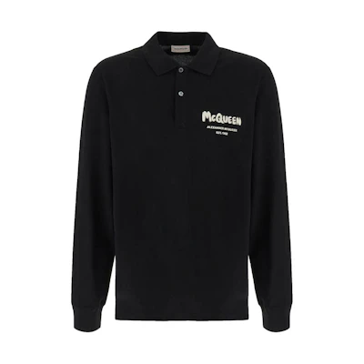Alexander McQueen Black Letter Print Long Sleeve Polo Shirt 750677-QXAAK-1000