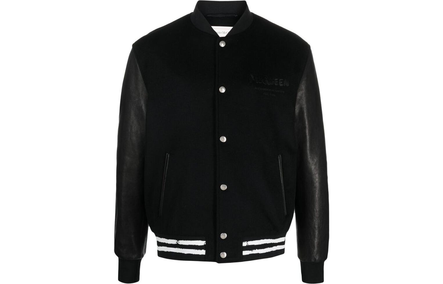 Order Alexander McQueen Chaqueta Bomber Negra de Logo y Letras Estampadas 705645-Q5HWS-1001