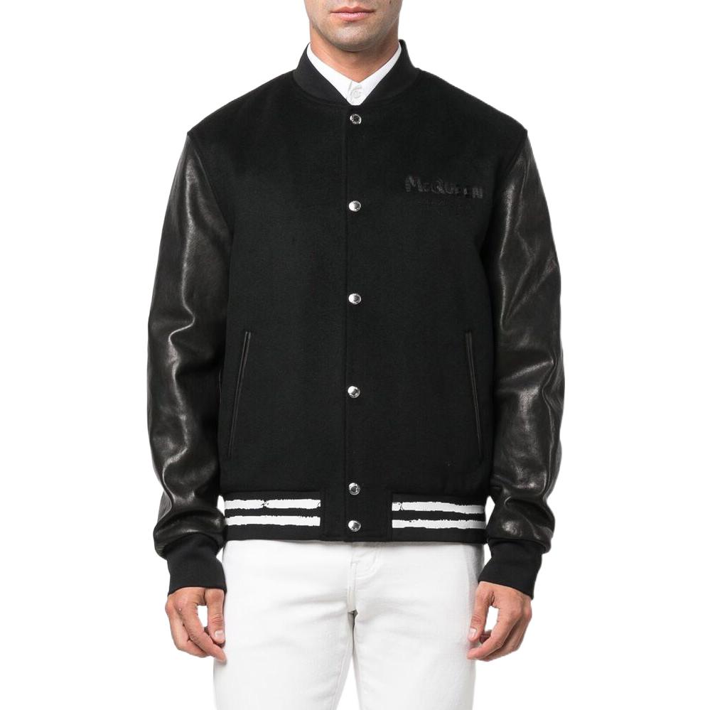 Lookbook Alexander McQueen Chaqueta Bomber Negra de Logo y Letras Estampadas 705645-Q5HWS-1001