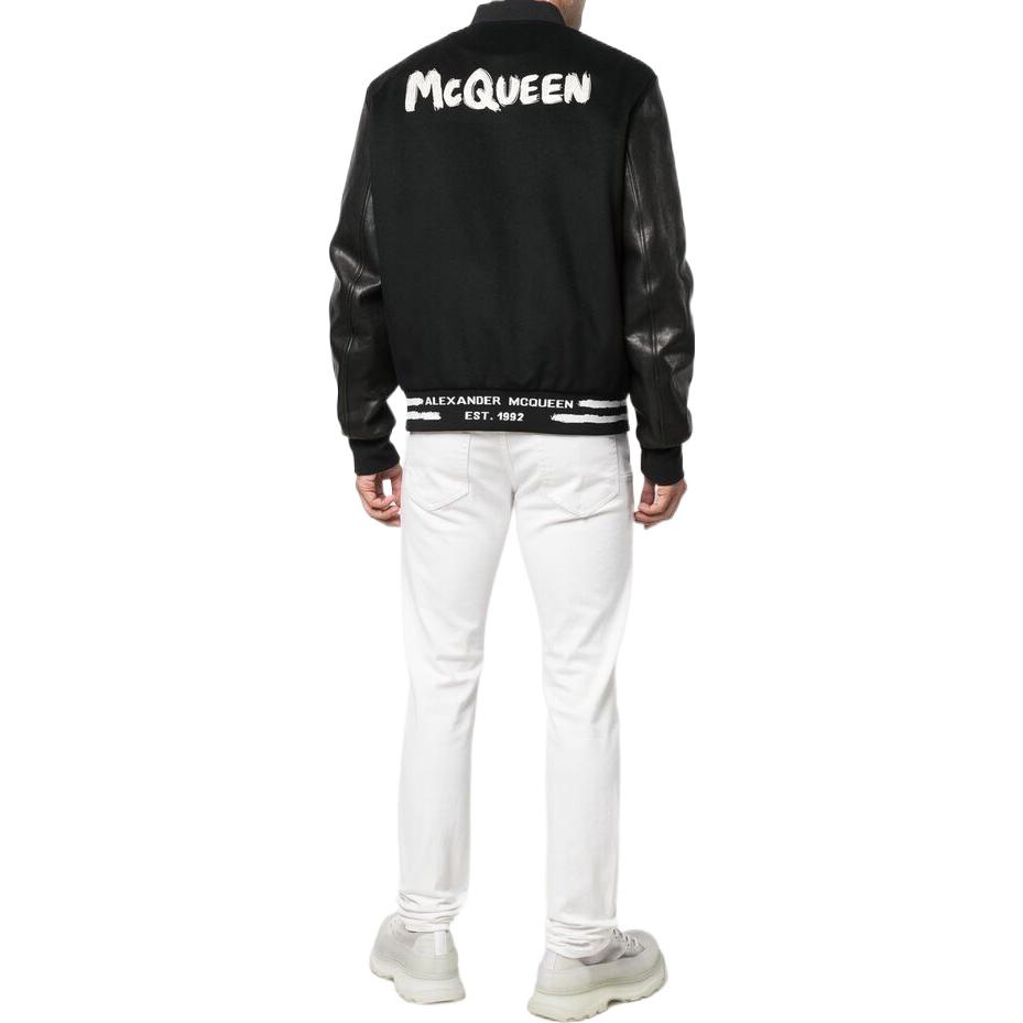 Purchase Alexander McQueen Chaqueta Bomber Negra de Logo y Letras Estampadas 705645-Q5HWS-1001