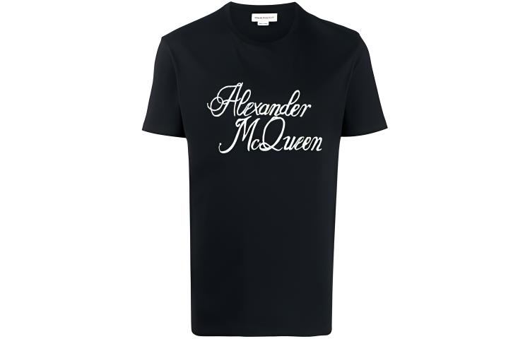 Alexander McQueen  Black Logo Print Crewneck T-Shirt. 687714-QSZ86-0901