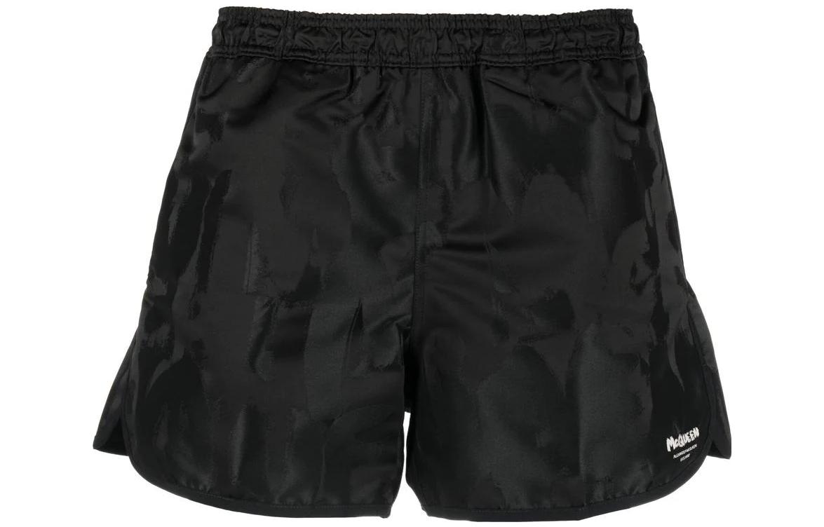 Alexander McQueen  Black Logo Print Elastic Waist Casual Shorts 726554-4405Q-1078