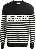 Alexander McQueen Black Logo Striped Long Sleeve Crewneck Sweater 705940-Q1GBM-1001 Alexander McQueen Black Logo Striped Long Sleeve Crewneck Sweater 705940-Q1GBM-1001