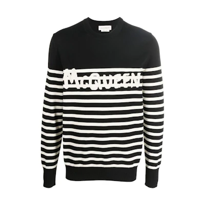 Alexander McQueen Black Logo Striped Long Sleeve Crewneck Sweater 705940-Q1GBM-1001