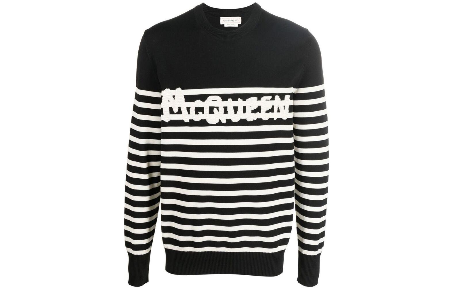 Order Alexander McQueen Sweater Lengan Panjang Hitam Berlogo Garis 705940-Q1GBM-1001