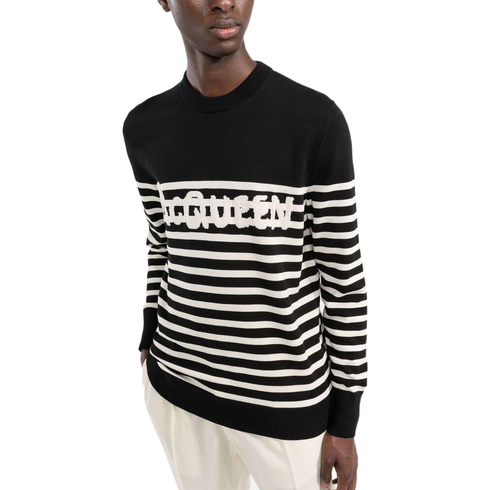 Purchase Alexander McQueen Sweater Lengan Panjang Hitam Berlogo Garis 705940-Q1GBM-1001