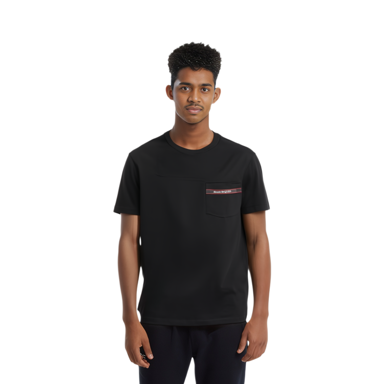 Alexander McQueen  Black Plain Pocket Crew Neck Short Sleeve T-Shirt 750660-QVX06-1000 圖 3