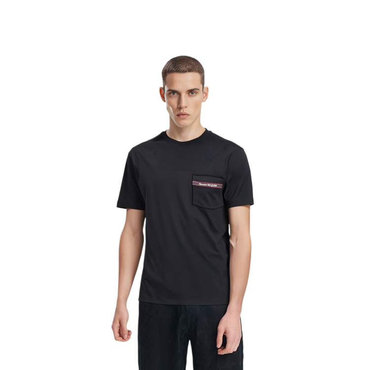 Alexander McQueen  Black Plain Pocket Crew Neck Short Sleeve T-Shirt 750660-QVX06-1000 圖 4