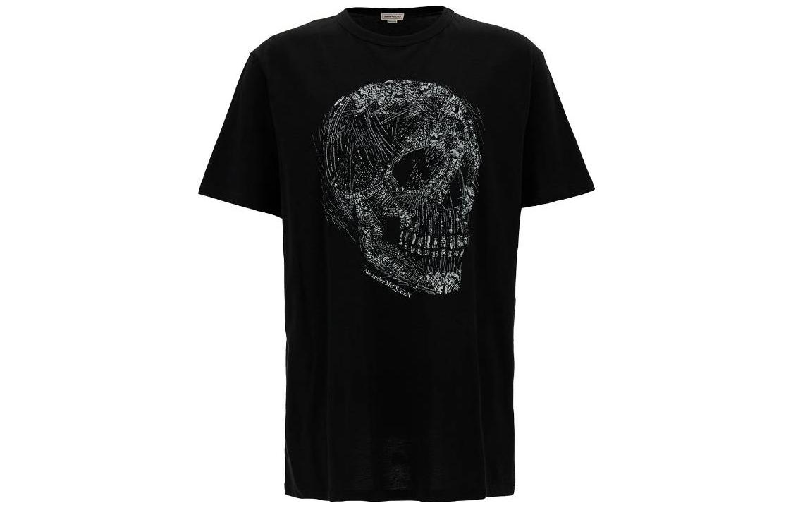 Order 알렉산더 맥퀸 블랙 스컬 그래픽 크루넥 티셔츠. 776288-QTAAH-0520