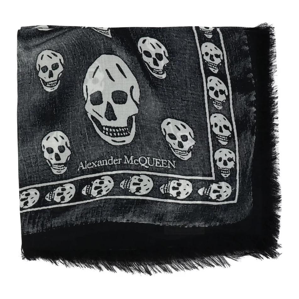 Alexander McQueen  Black Skull Modal Wool Scarf 7924394418Q1077