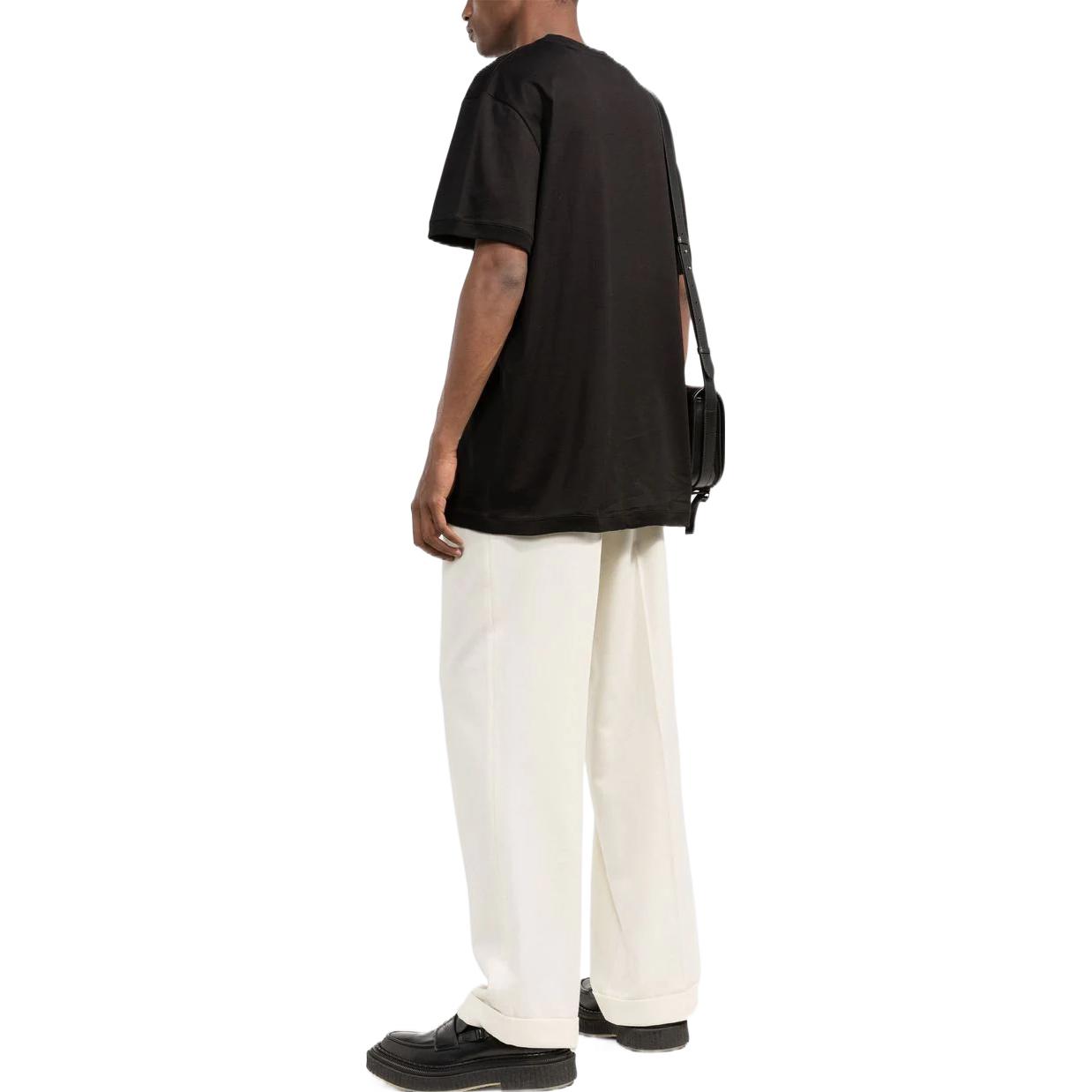 Purchase Alexander McQueen  Black Solid Logo Embroidered Crew Neck T-Shirt. 682868-QTX89-1000