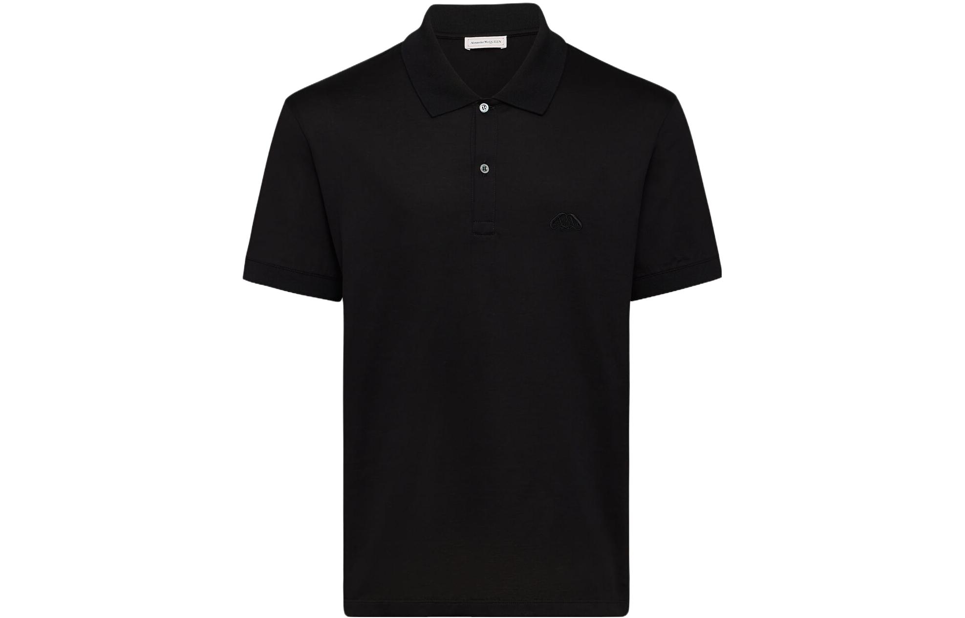 Alexander McQueen  Black Solid Ribbed Short-Sleeve Polo Shirt. 776379-QXAAJ-1000