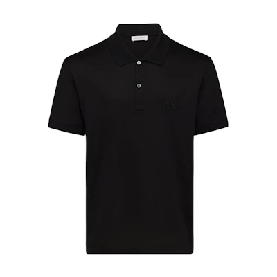 Alexander McQueen Black Solid Ribbed Short-Sleeve Polo Shirt. 776379-QXAAJ-1000