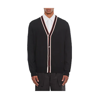 Alexander McQueen Black Stripe V-Neck Cardigan Sweater Casual Long Sleeve 752054Q1XHT1125