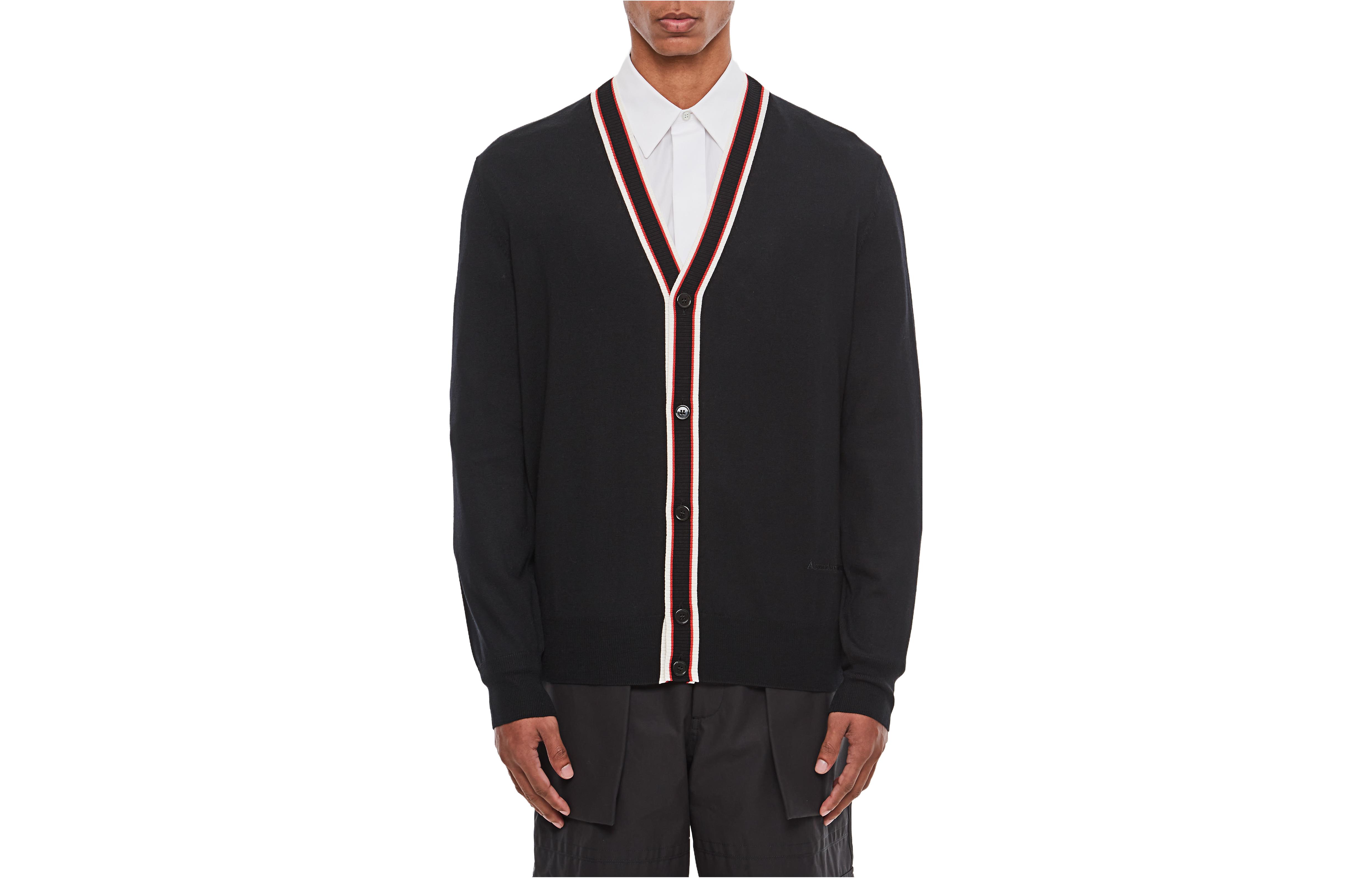 Order Alexander McQueen  Black Stripe V-Neck Cardigan Sweater Casual Long Sleeve 752054Q1XHT1125