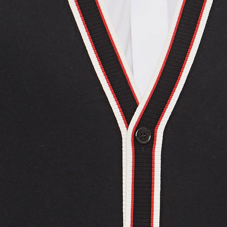 Details for Alexander McQueen  Black Stripe V-Neck Cardigan Sweater Casual Long Sleeve 752054Q1XHT1125