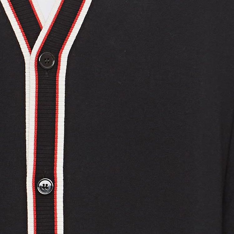 Sizing Alexander McQueen  Black Stripe V-Neck Cardigan Sweater Casual Long Sleeve 752054Q1XHT1125