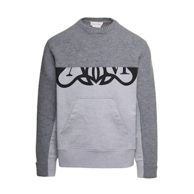 Alexander McQueen Crewneck Patchwork Long Sleeve Sweatshirt Grey 760763-Q1XIK-1267