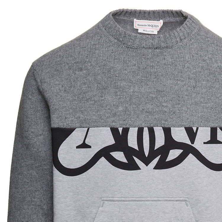 Purchase 亚历山大麦昆拼接圆领长袖卫衣灰色 760763-Q1XIK-1267