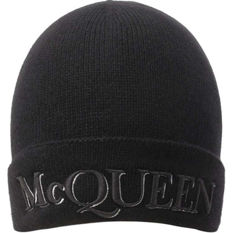 Alexander McQueen  Embroidered Knitted Cashmere Beanie Black 663195-4201Q-1078
