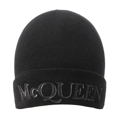 Alexander McQueen Embroidered Knitted Cashmere Beanie Black 663195-4201Q-1078