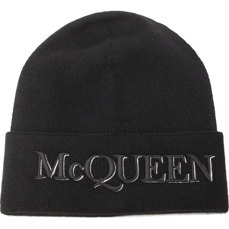 Purchase Alexander McQueen 刺繡針織羊絨毛帽 黑色 663195-4201Q-1078