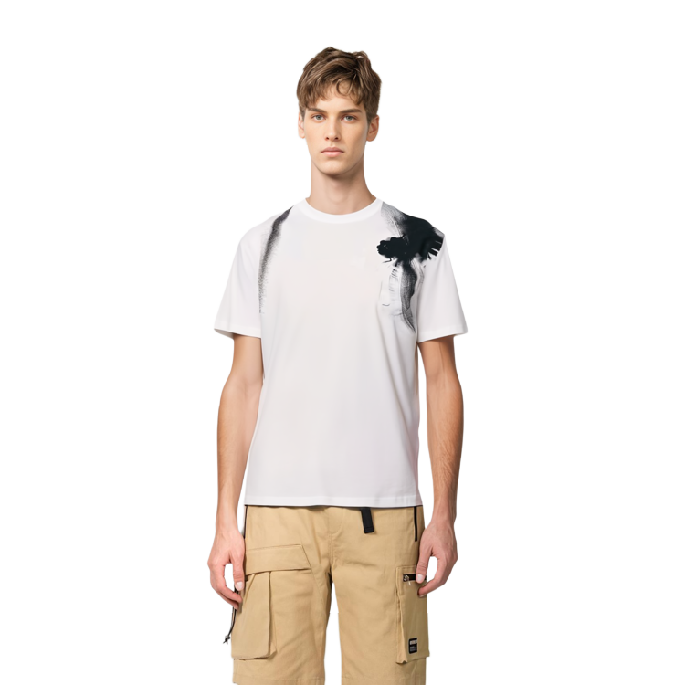 Shop Alexander McQueen  Graphic Print White Crewneck T-Shirt 776346-QTAAK-0909