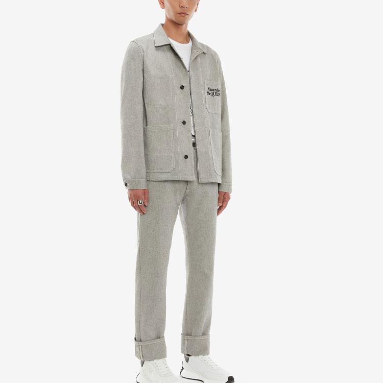 Purchase 알렉산더 맥퀸 그레이 솔리드 캔버스 버튼 캐주얼 팬츠 687604QSY541090