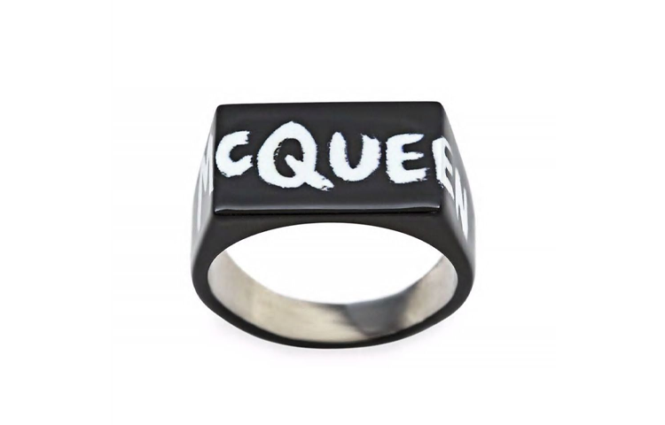 Shop Alexander McQueen  Letter Graffiti Ring Black 684639-I11DY-1070