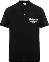 Alexander McQueen Letter Print Slim Fit Black Polo Shirt. 662551-QXAAK-1000 Alexander McQueen Letter Print Slim Fit Black Polo Shirt. 662551-QXAAK-1000