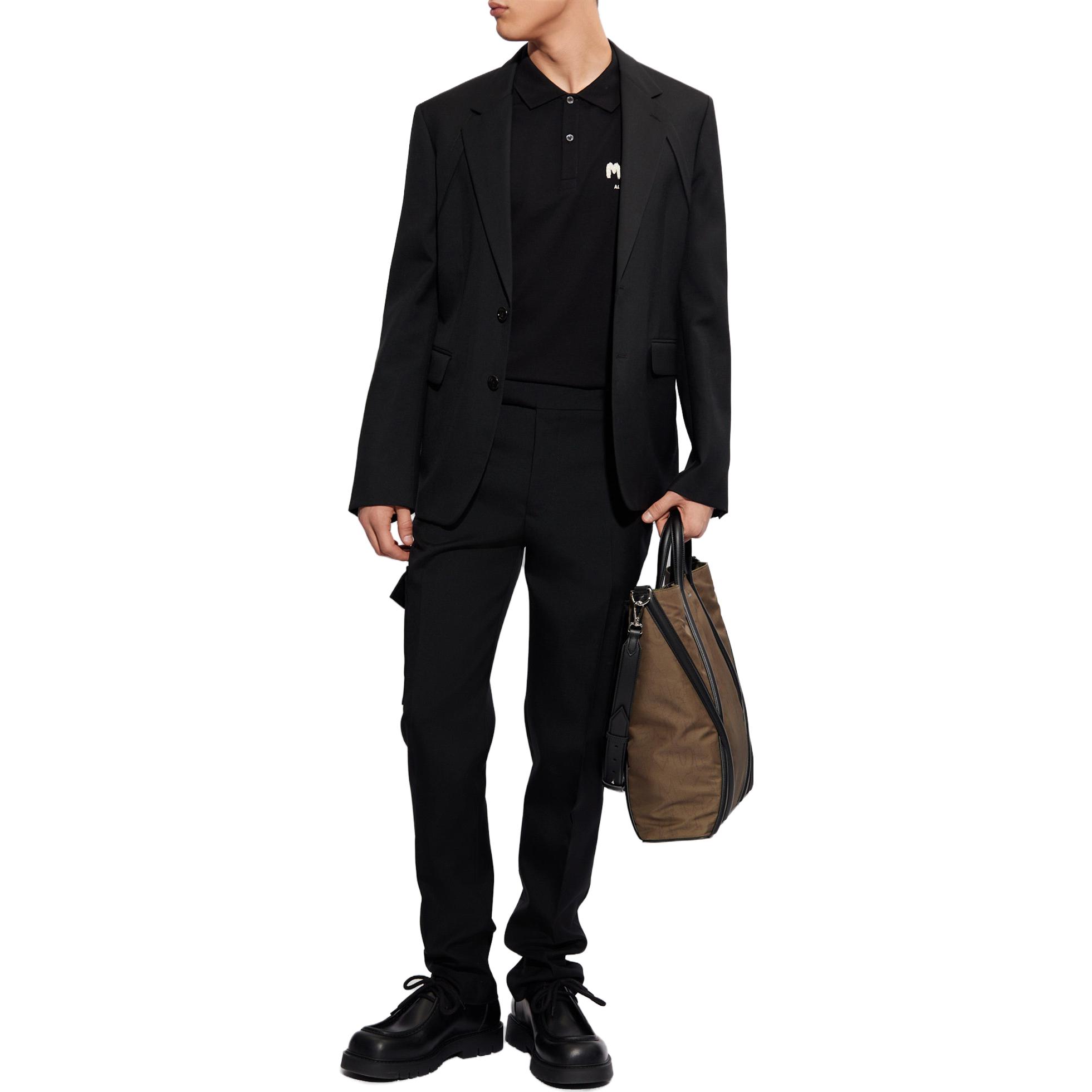 Lookbook Alexander McQueen Baju Polo Slim Fit Hitam Cetakan Huruf. 662551-QXAAK-1000