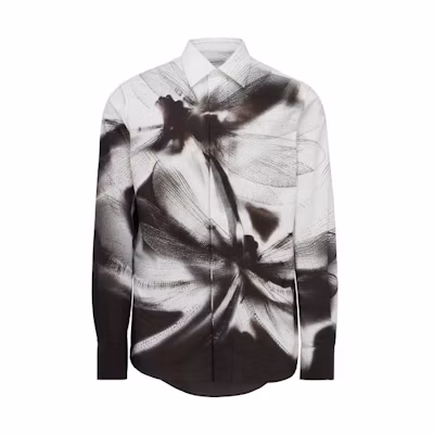 Alexander McQueen Loose-Fit Printed Long Sleeve Shirt Black/White. 778040-QOAAB-1090