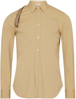 Alexander McQueen Oatmeal Slim-Fit Shirt with Single Collar and Letter Strap 615271-QNAAB-9730 Alexander McQueen Oatmeal Slim-Fit Shirt with Single Collar and Letter Strap 615271-QNAAB-9730